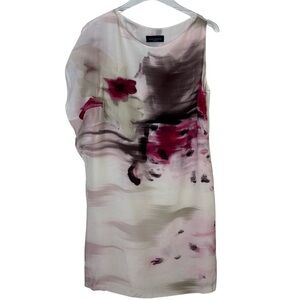 Piazza Sempione White and Pink Asymmetrical Sheath Dress